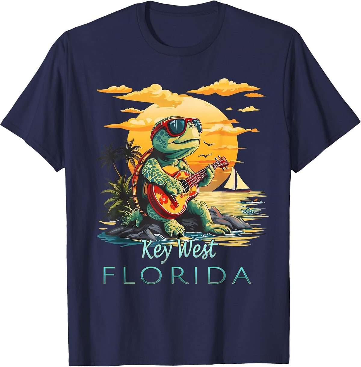 Key West Florida Keys Vacation Turtle T-Shirt - Navy Blue