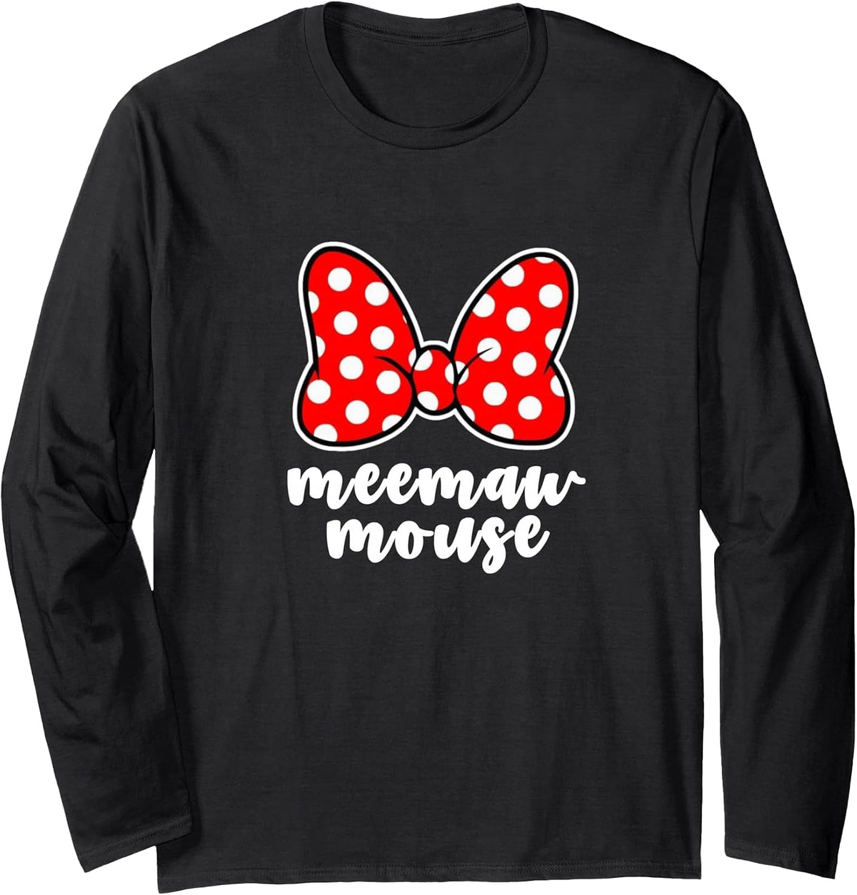 Meemaw Women's Bow Mouse Long Sleeve T-Shirt - Adult Unisex Black