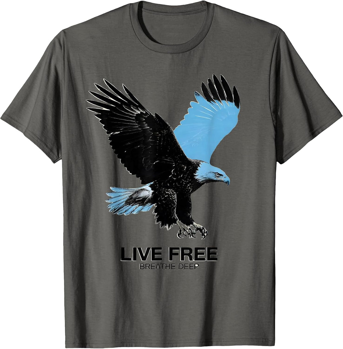 Live Free Breathe Deep Nature Inspiration Design T-Shirt - Asphalt Grey