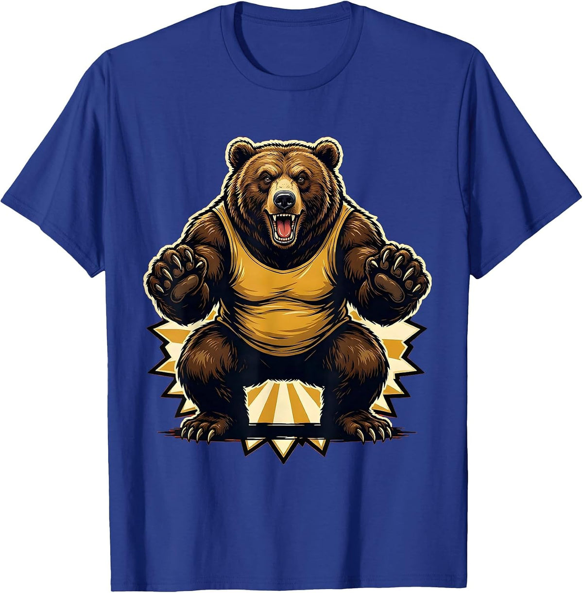 Funny Bear Doing Squats Gym Workout Illustration T-Shirt - Royal Blue