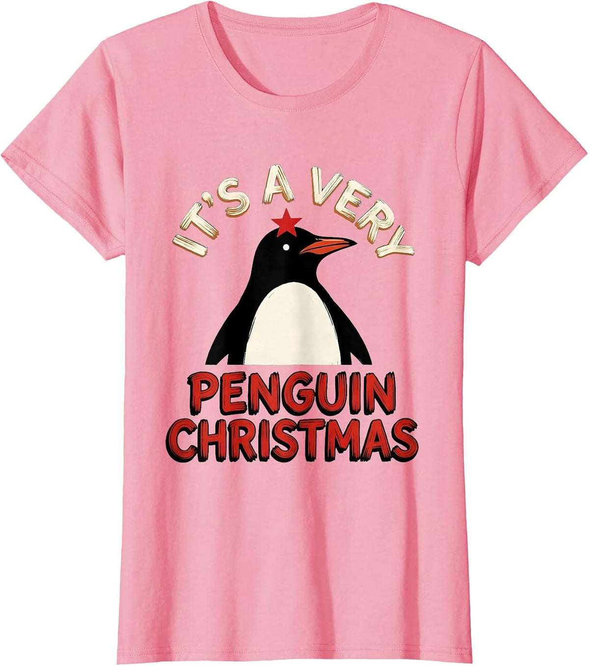 Women's It's A Very Penguin Christmas Funny Penguin Lover Holiday T-Shirt - Pink