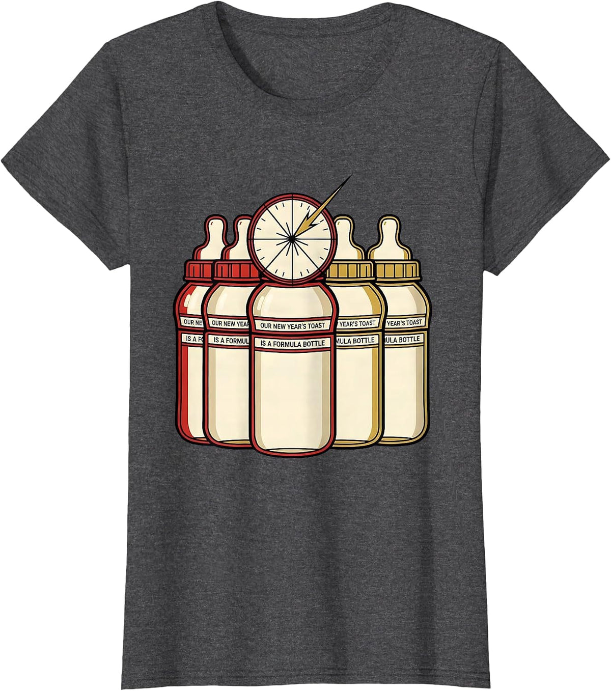 Women's Our New Year's Toast Is A Formula Bottle Nurse Crew T-Shirt - Dark Heather Grey