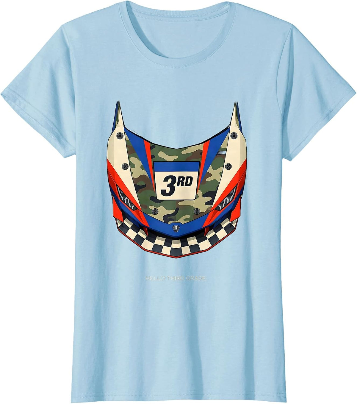 Hello Third Grade Camo Back To School Boys Grade Badge T-Shirt - Baby Blue