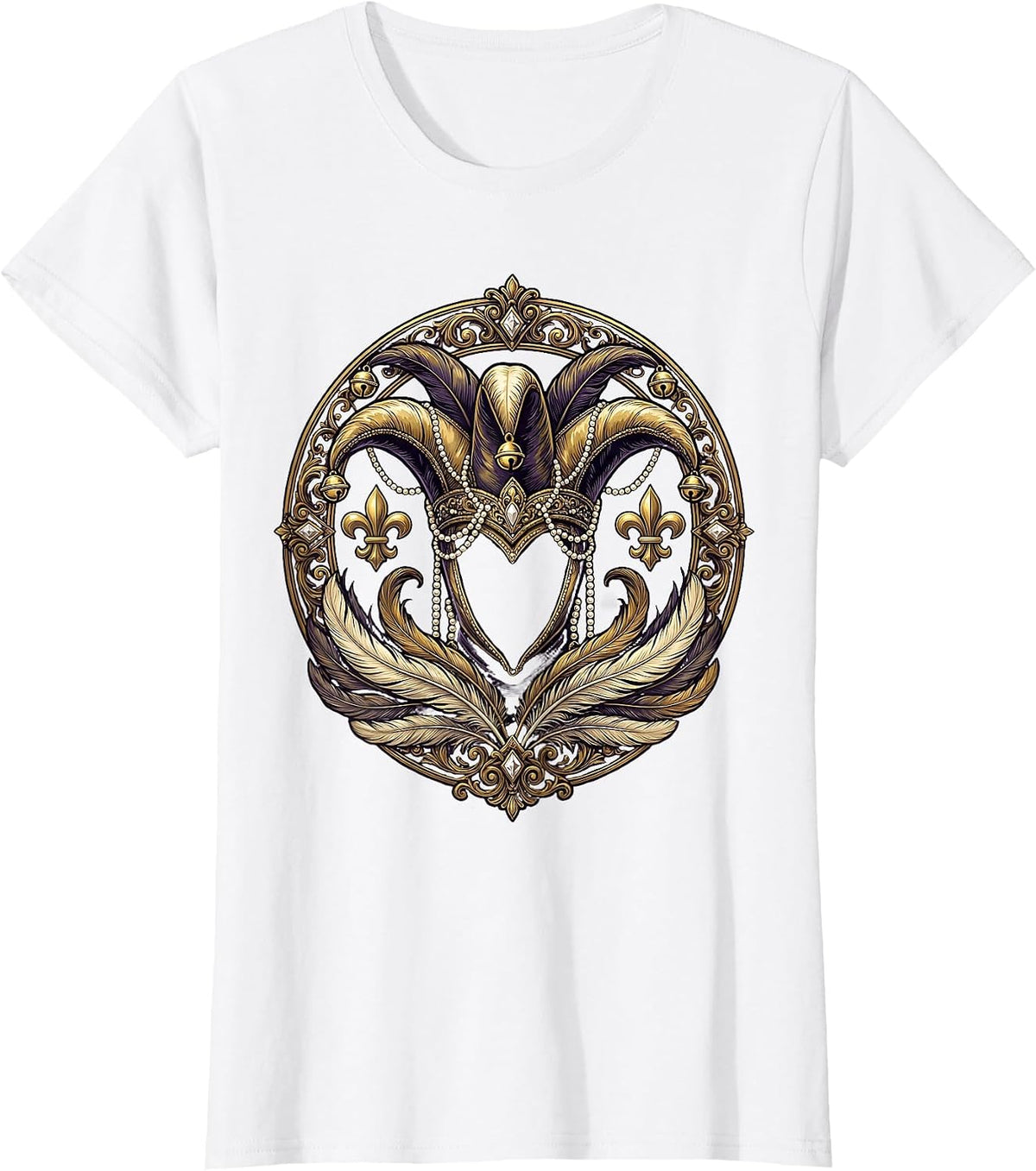 Mardi Gras Jester Hat Pearl Strands Festive Design T-Shirt - White