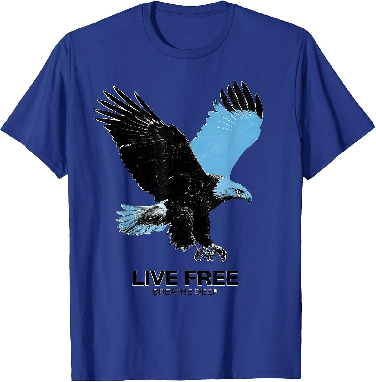Live Free Breathe Deep Nature Inspiration Design T-Shirt - Royal Blue