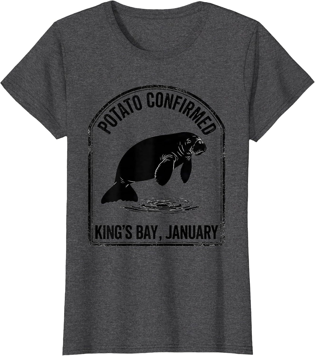 Women's Potato Confirmed King's Bay January Manatee Lover Crystal T-Shirt - Dark Heather Grey