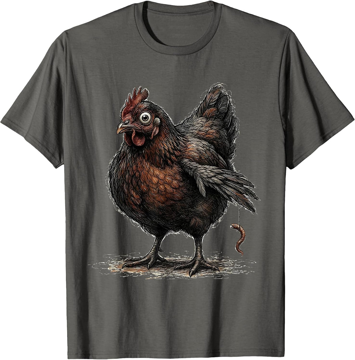 Men's Chicken With Worm Funny Chicken Lover Novelty Gift T-Shirt - Asphalt Grey