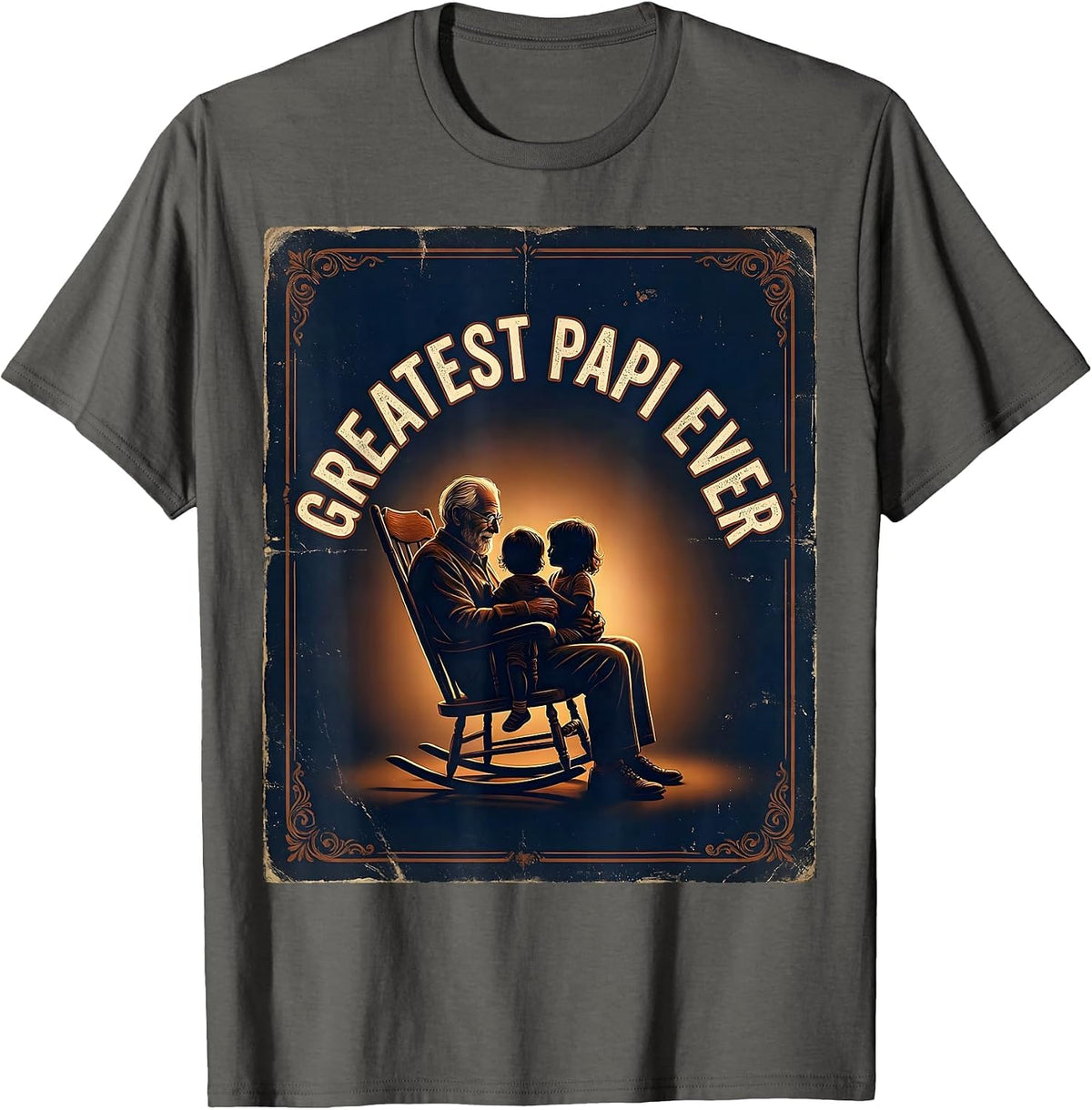 Greatest Papi Ever Vintage Grandfather Humor Grandparent T-Shirt - Asphalt Grey