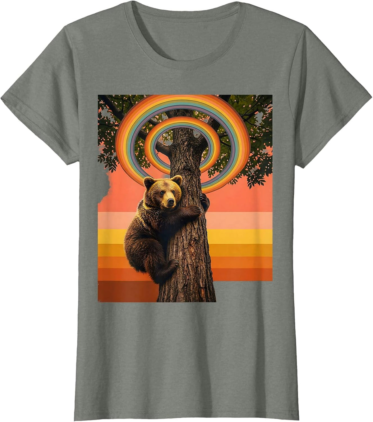 Bear Cub Climbing Tree Play Is Learning Design T-Shirt - Olive Heather