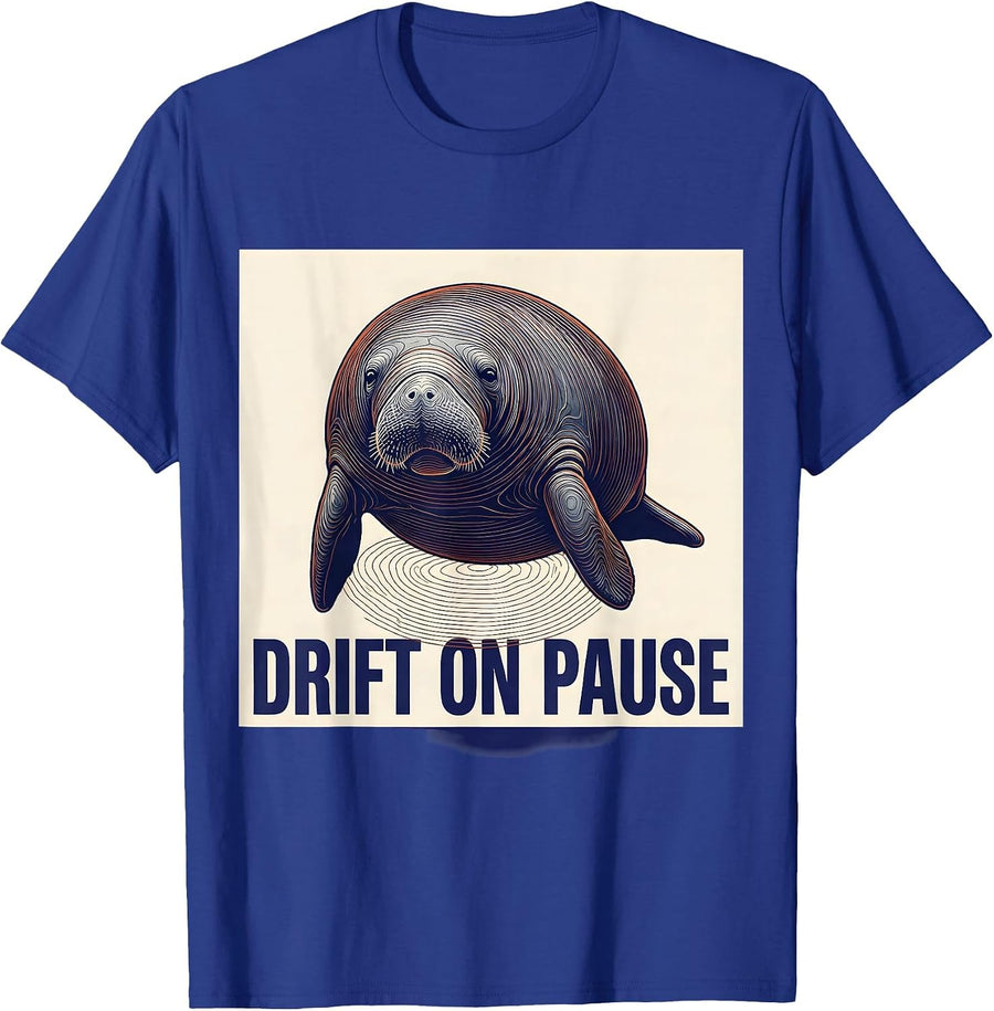Drift On Pause Topographic Manatee Floaty Potato Humor T-Shirt - Royal Blue
