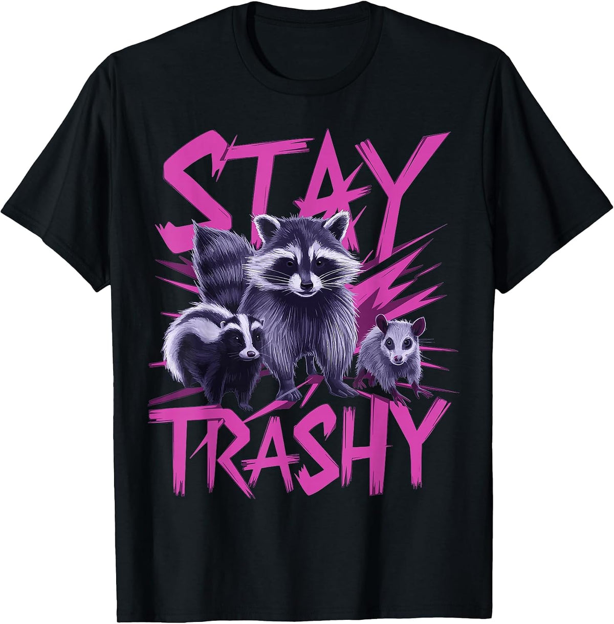 Stay Trashy Raccoon Opossum T-Shirt - Black