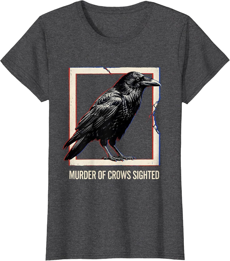 Women's Murder Of Crows Sighted Dark Humor Gothic Crow Lover T-Shirt - Dark Heather Grey