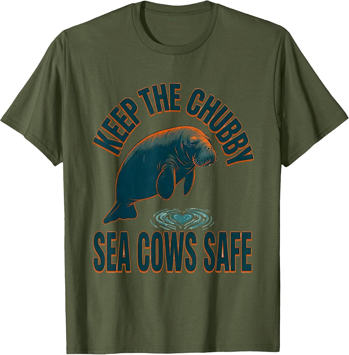 Men's Keep The Chubby Sea Cows Safe Funny Manatee Lover Crystal T-Shirt - Olive Green