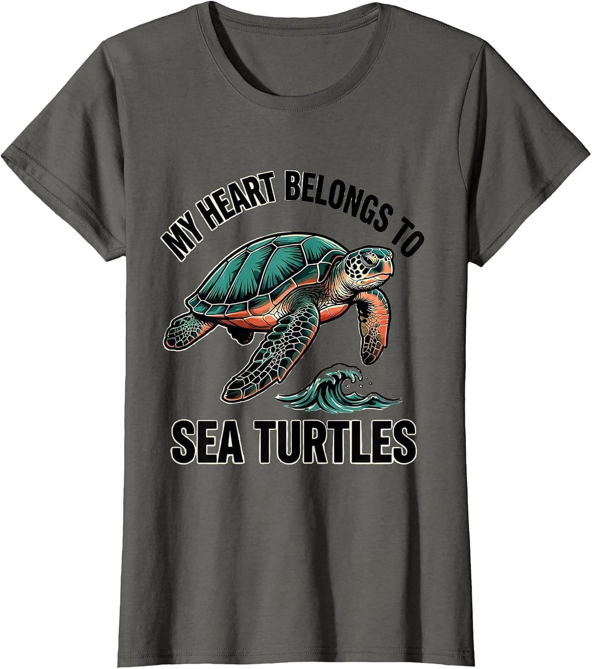 Women's My Heart Belongs To Sea Turtles Tattoo Ocean Animal Lover T-Shirt - Asphalt Grey