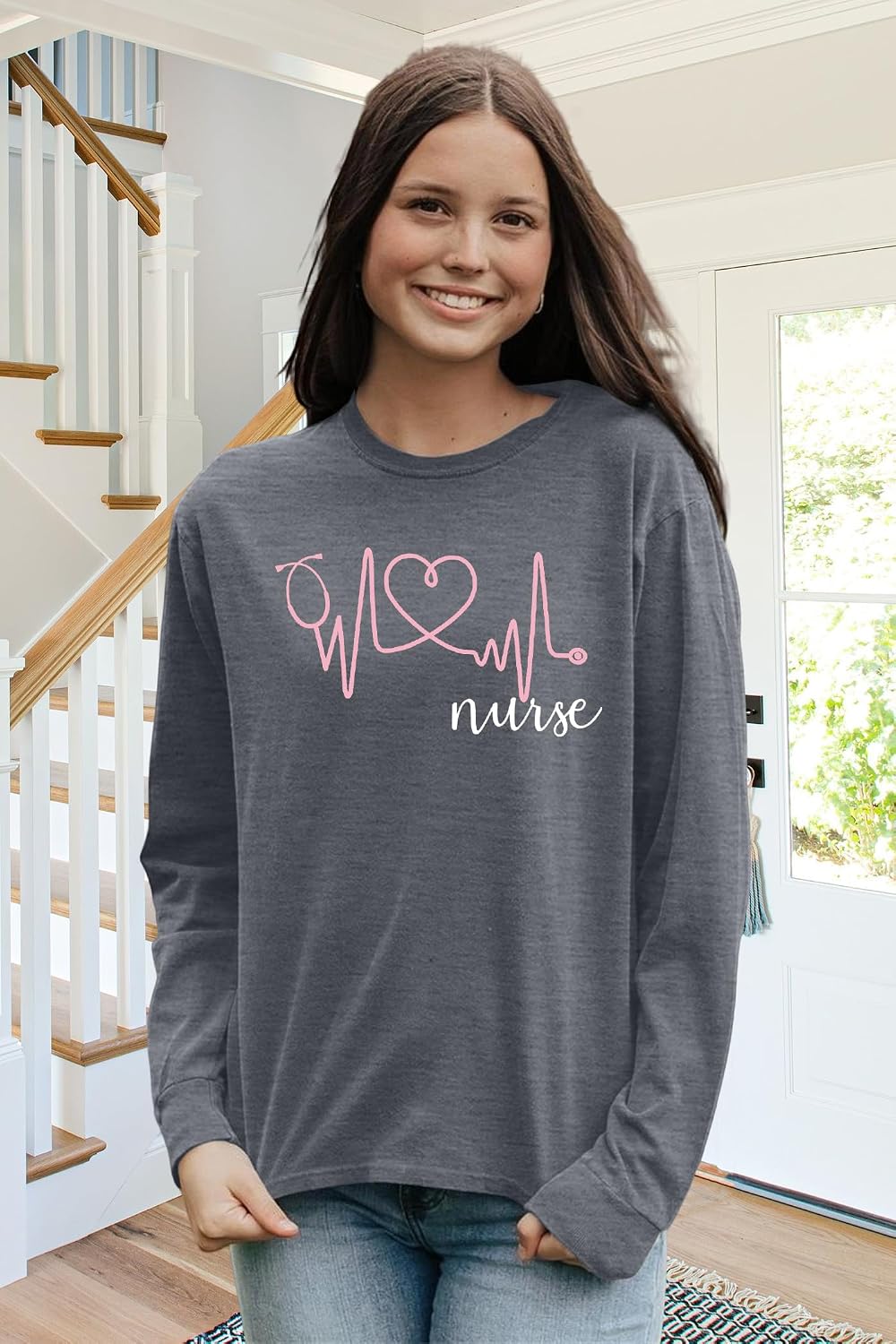 SFHFY Nurse Shirts Women: Nurse Life T-Shirt Casual Heartbeat Graphic Tee - size chart