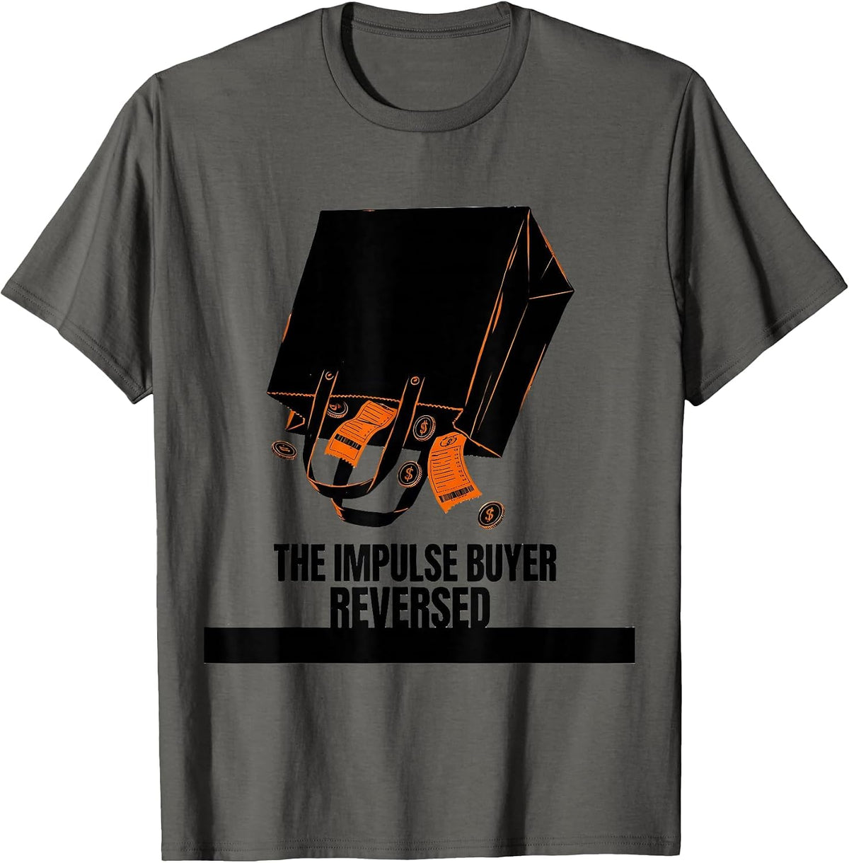 The Impulse Buyer, Reversed Brutalist Graphic Gothic Tarot T-Shirt - Asphalt Grey