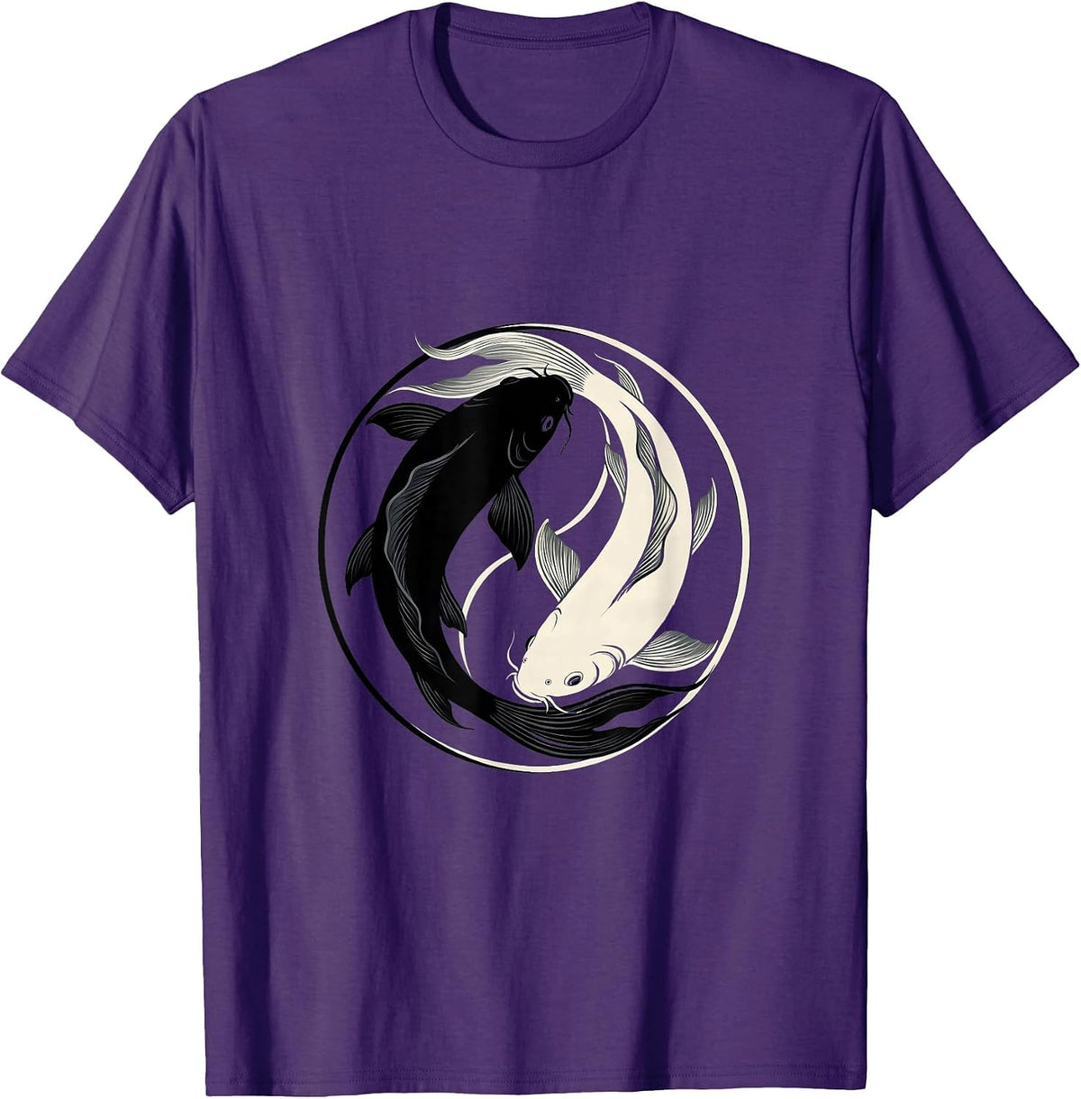 Yin Yang Koi Fish Circling Harmony Design T-Shirt - Purple