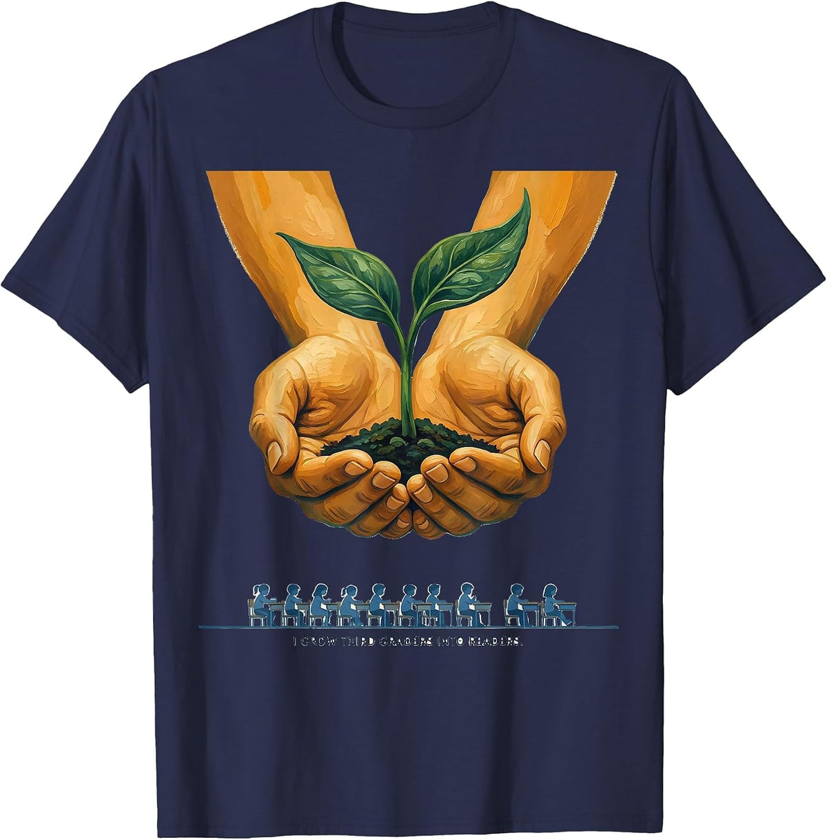 I Grow Third Graders Into Readers Funny Teacher Classroom T-Shirt - Navy Blue