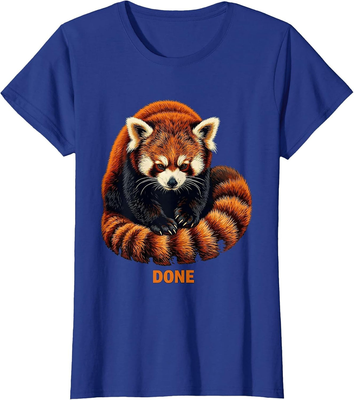 Women's Done Retro Stencil Red Panda Lover Animal Enthusiast Gift T-Shirt - Royal Blue