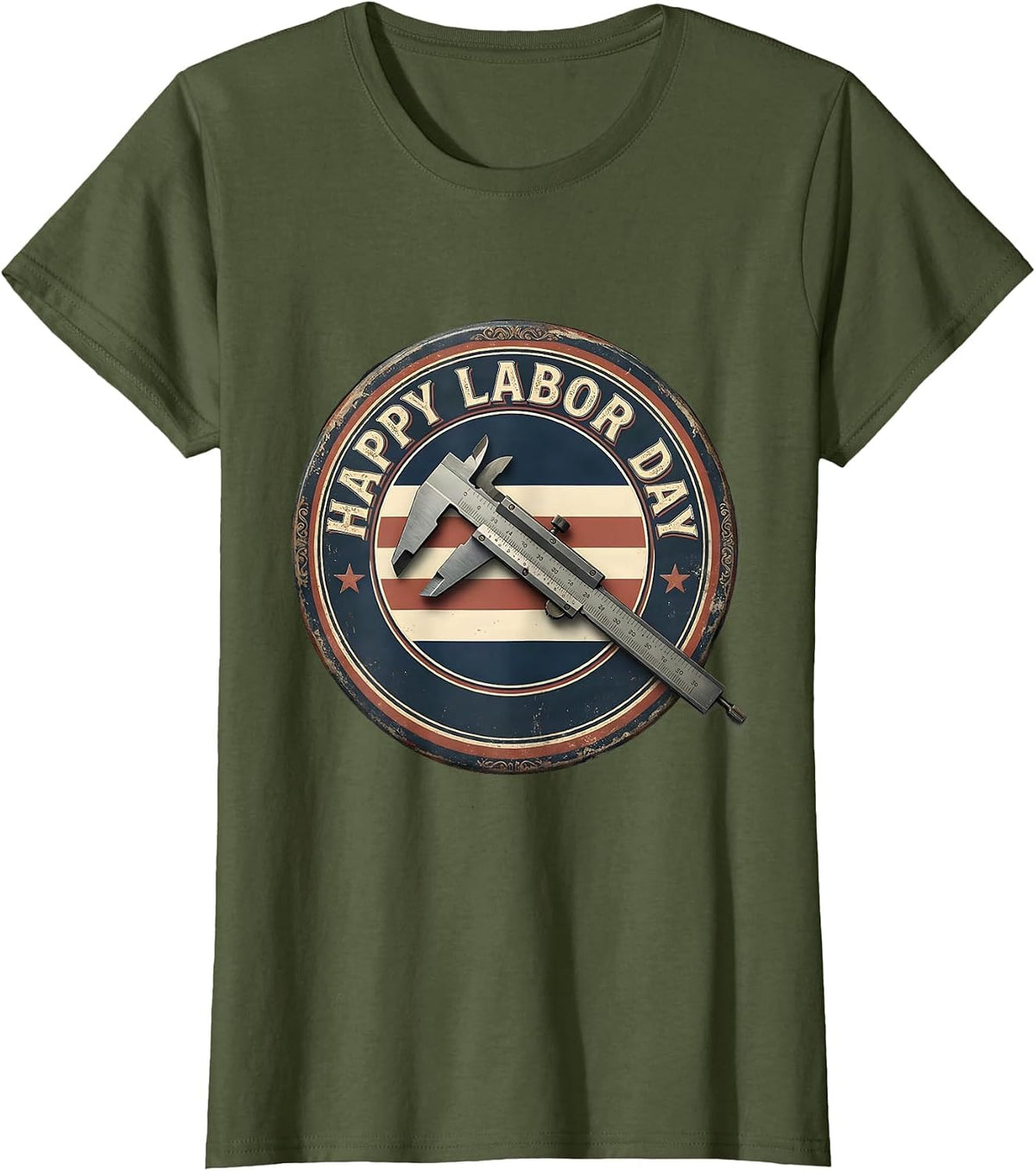 Women's Happy Labor Day Vintage Badge Union Worker Patriotic T-Shirt - Olive Green