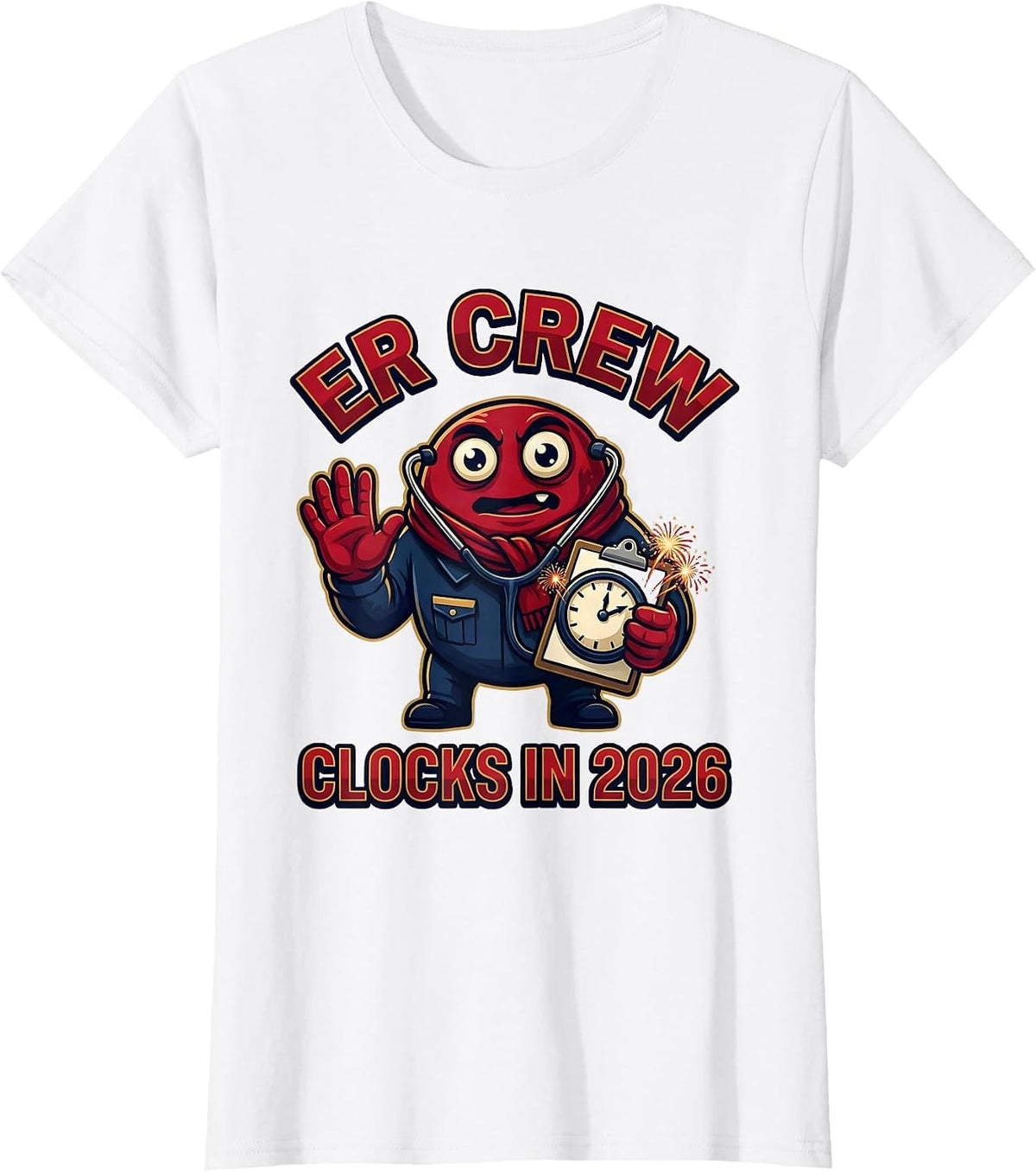 Women's ER Crew Clocks In 2026 Funny Nurse Crew New Year Eve Party T-Shirt - White