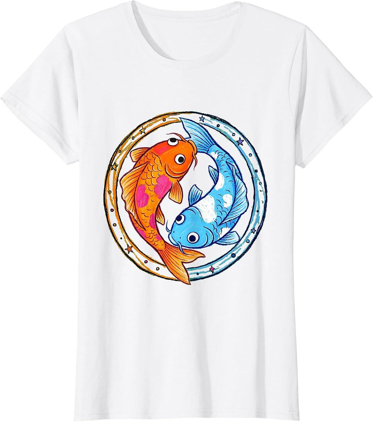 Twin Koi Fish Yin Yang Twin Day Design T-Shirt - White