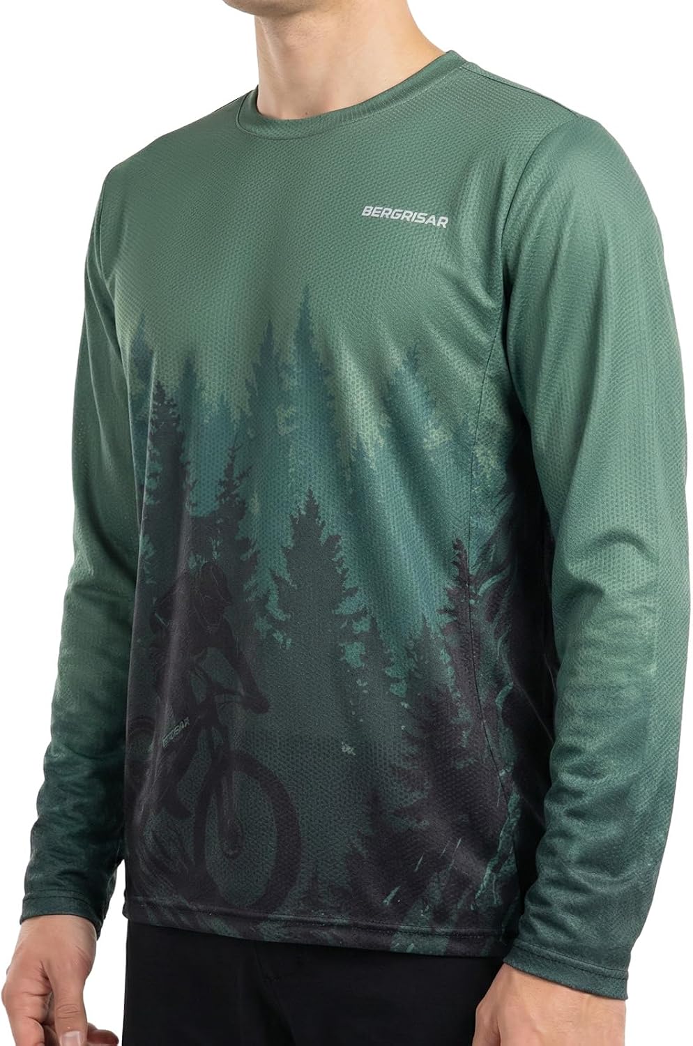 BERGRISAR Men's Mountain Bike Jersey Long Sleeve Bike Shirts - Army Green Forest