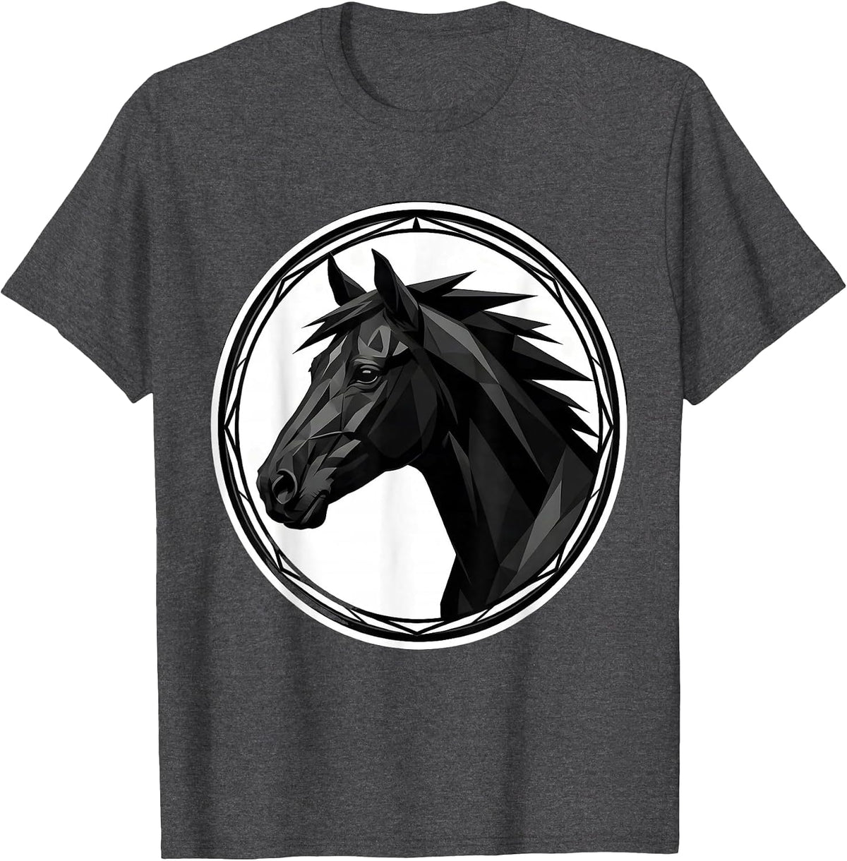 Men's Geometric Low-Poly Horse Portrait Art Design T-Shirt - Dark Heather Grey