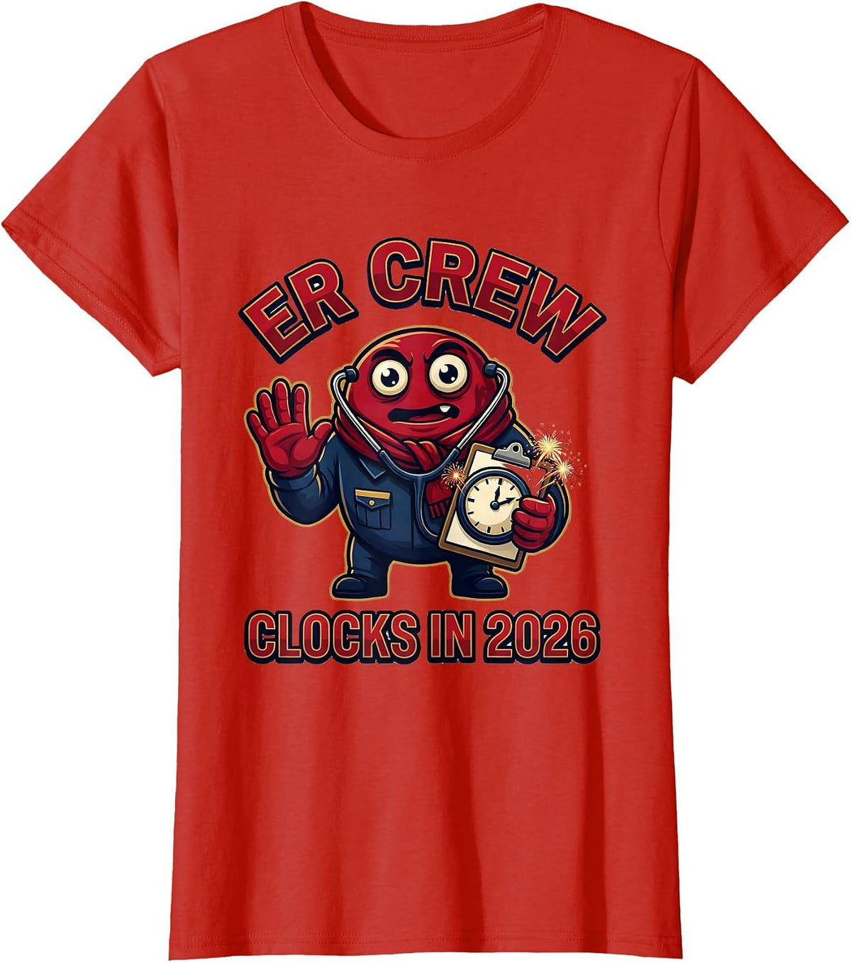 Women's ER Crew Clocks In 2026 Funny Nurse Crew New Year Eve Party T-Shirt - Red