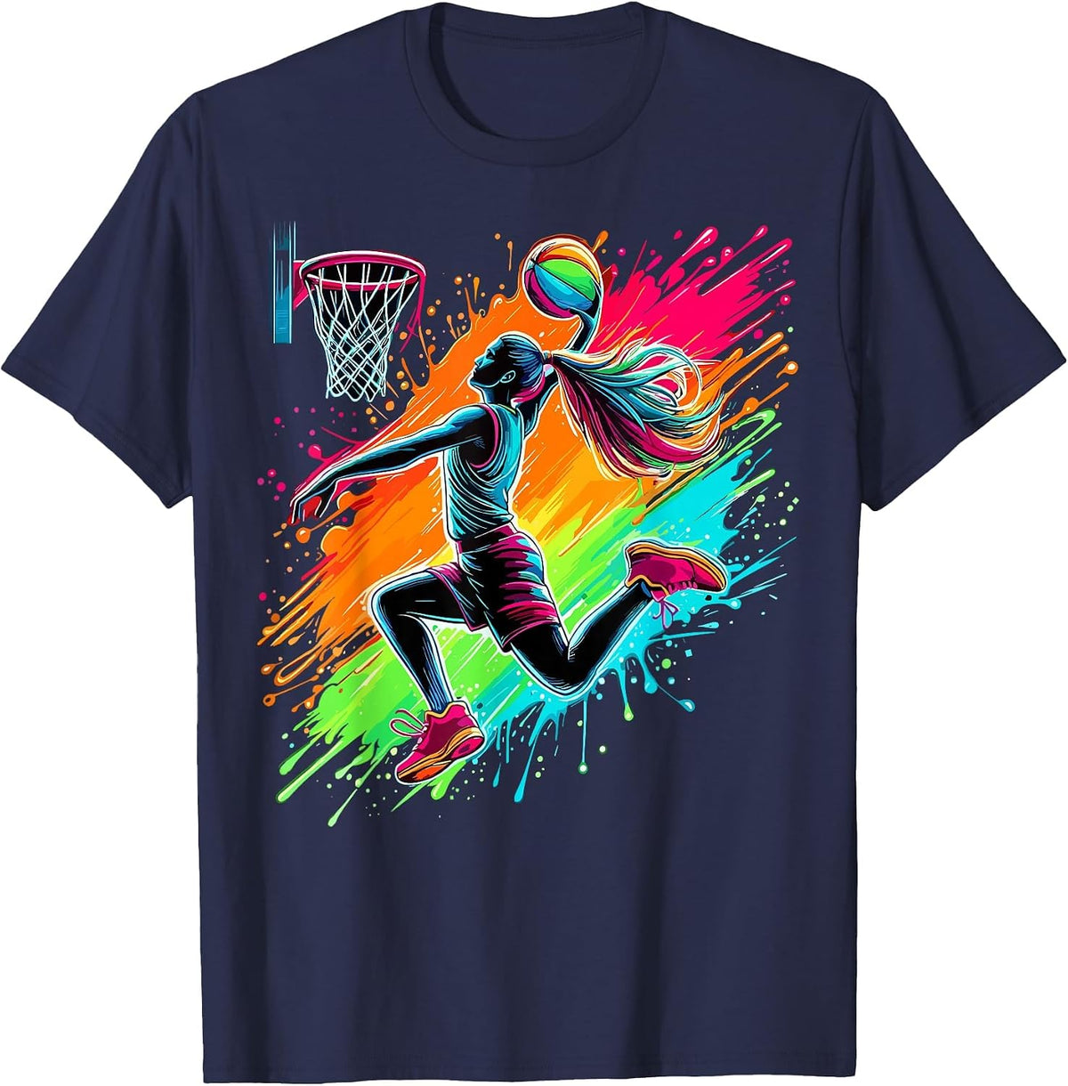 Basketball Player Girl Basketballer T-Shirt - Navy Blue