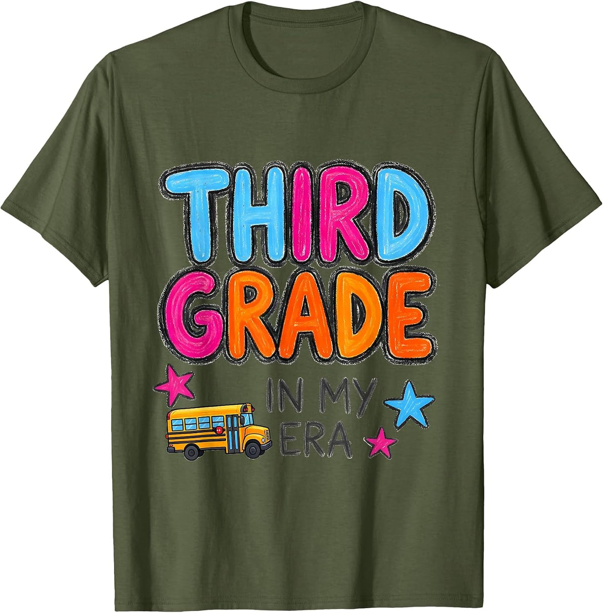 Men's In My Third Grade Era Naive Kidcore Back to School T-Shirt - Olive Green