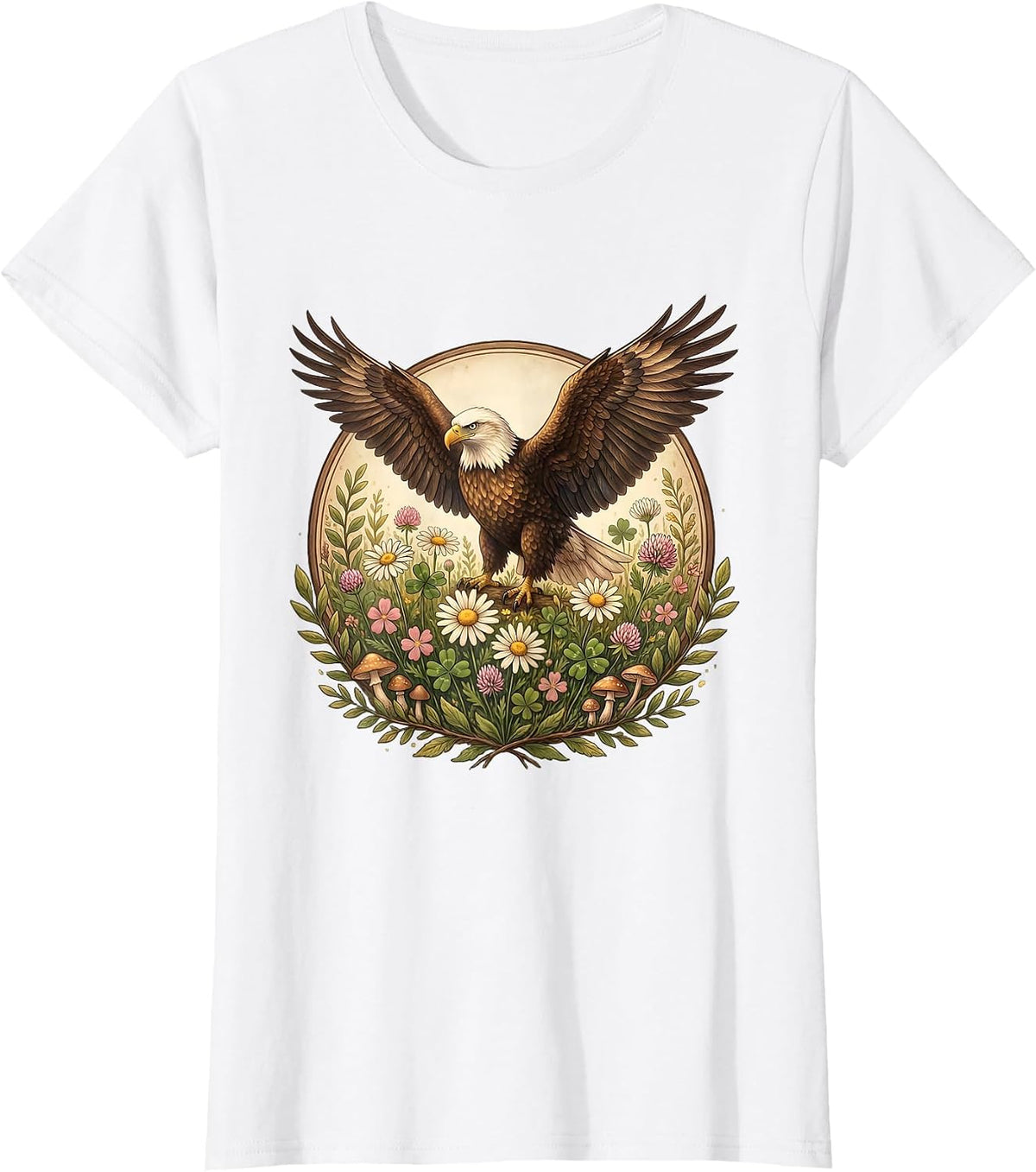Bald Eagle Wildflower Bloom USA Nature Design T-Shirt - White