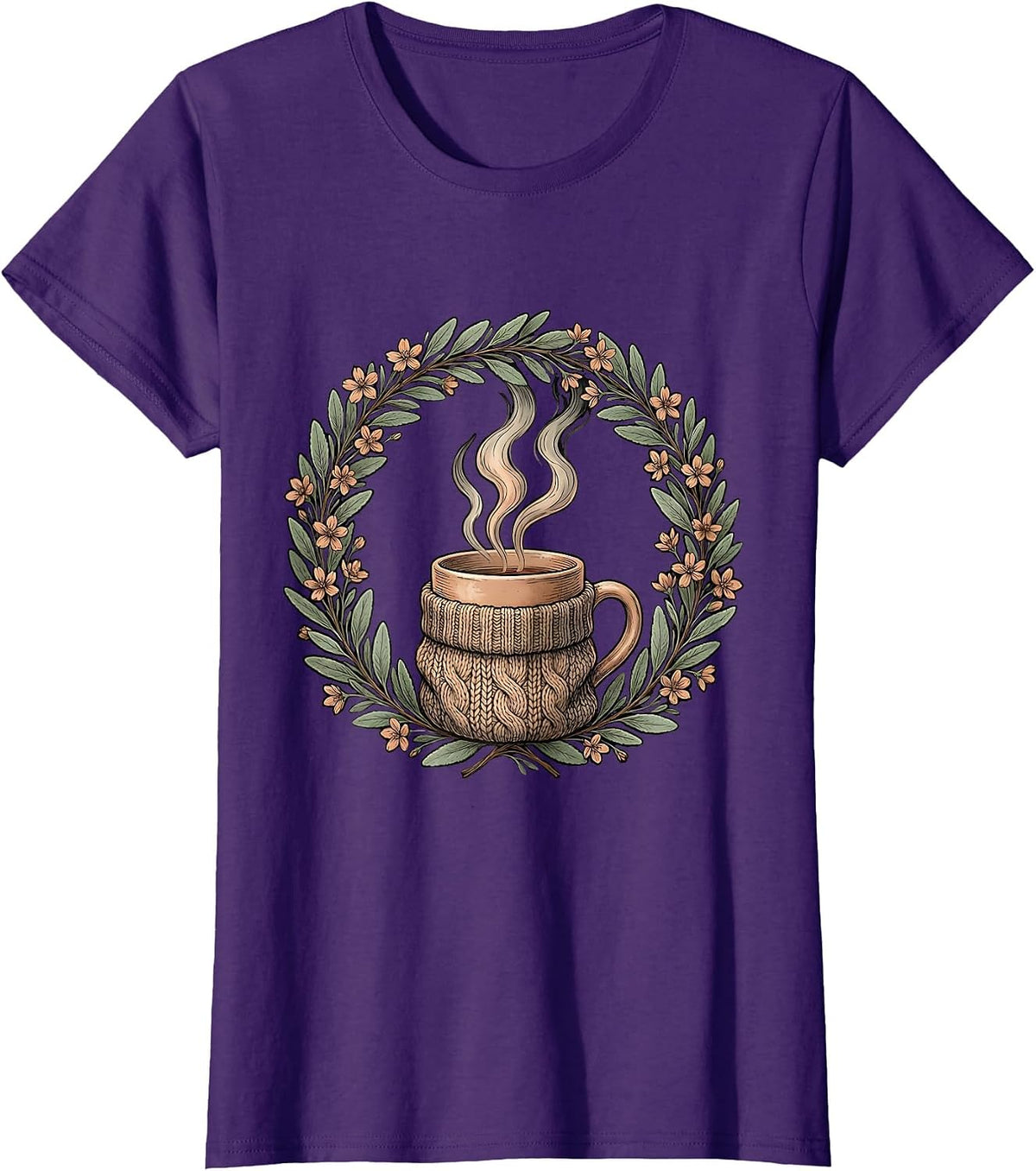 Women's Cozy Season Knit Sweater Mug Illustration T-Shirt - Purple