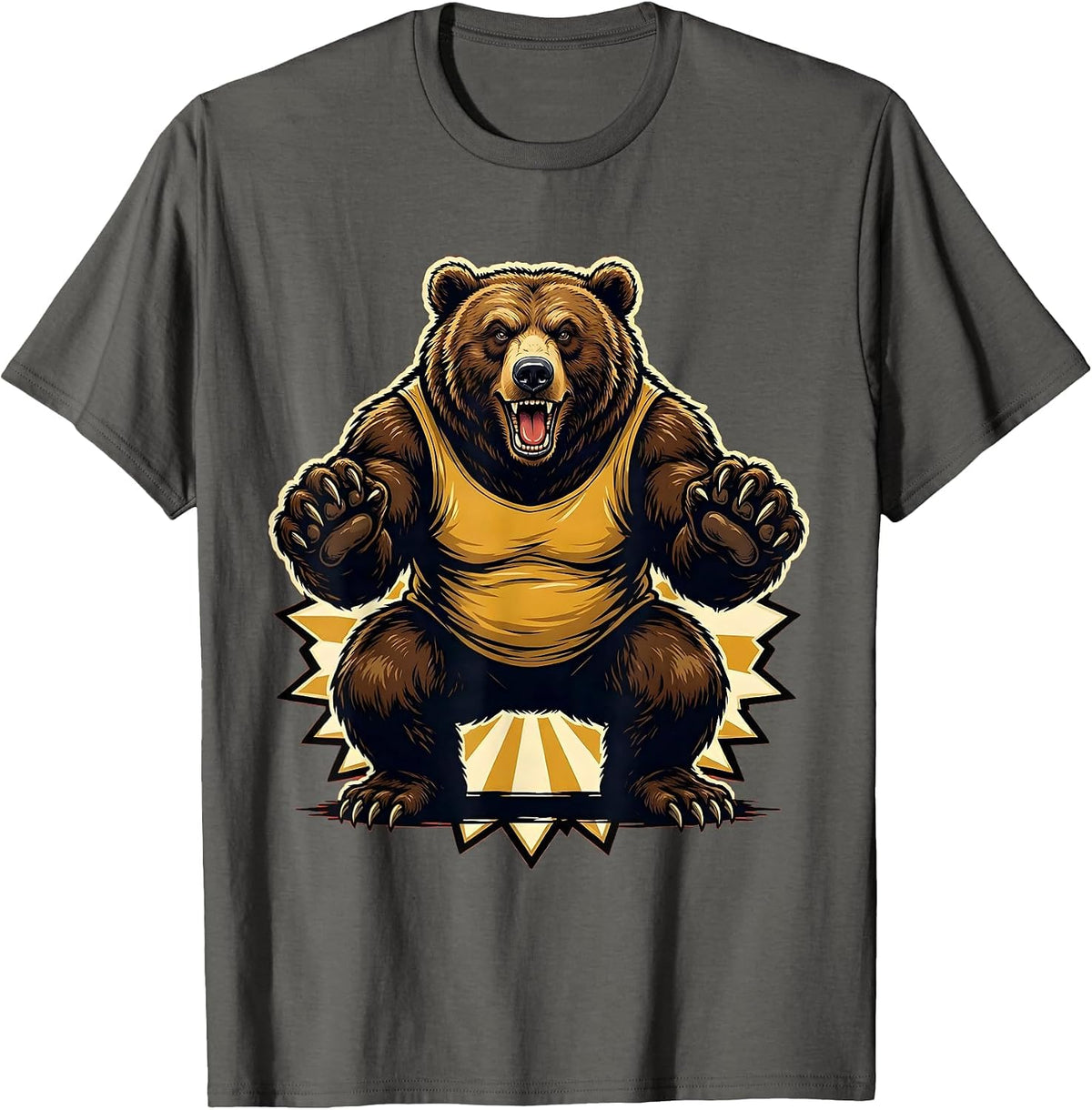 Funny Bear Doing Squats Gym Workout Illustration T-Shirt - Asphalt Grey