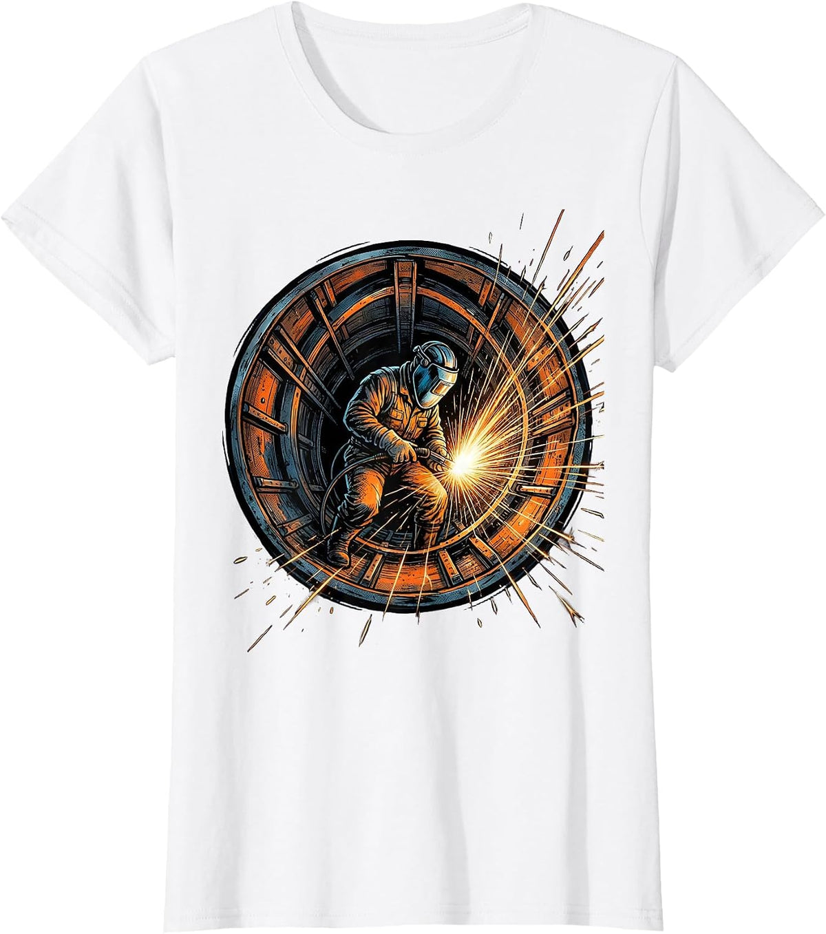 Welder Inside Ship Hull Graphic Tee T-Shirt - White