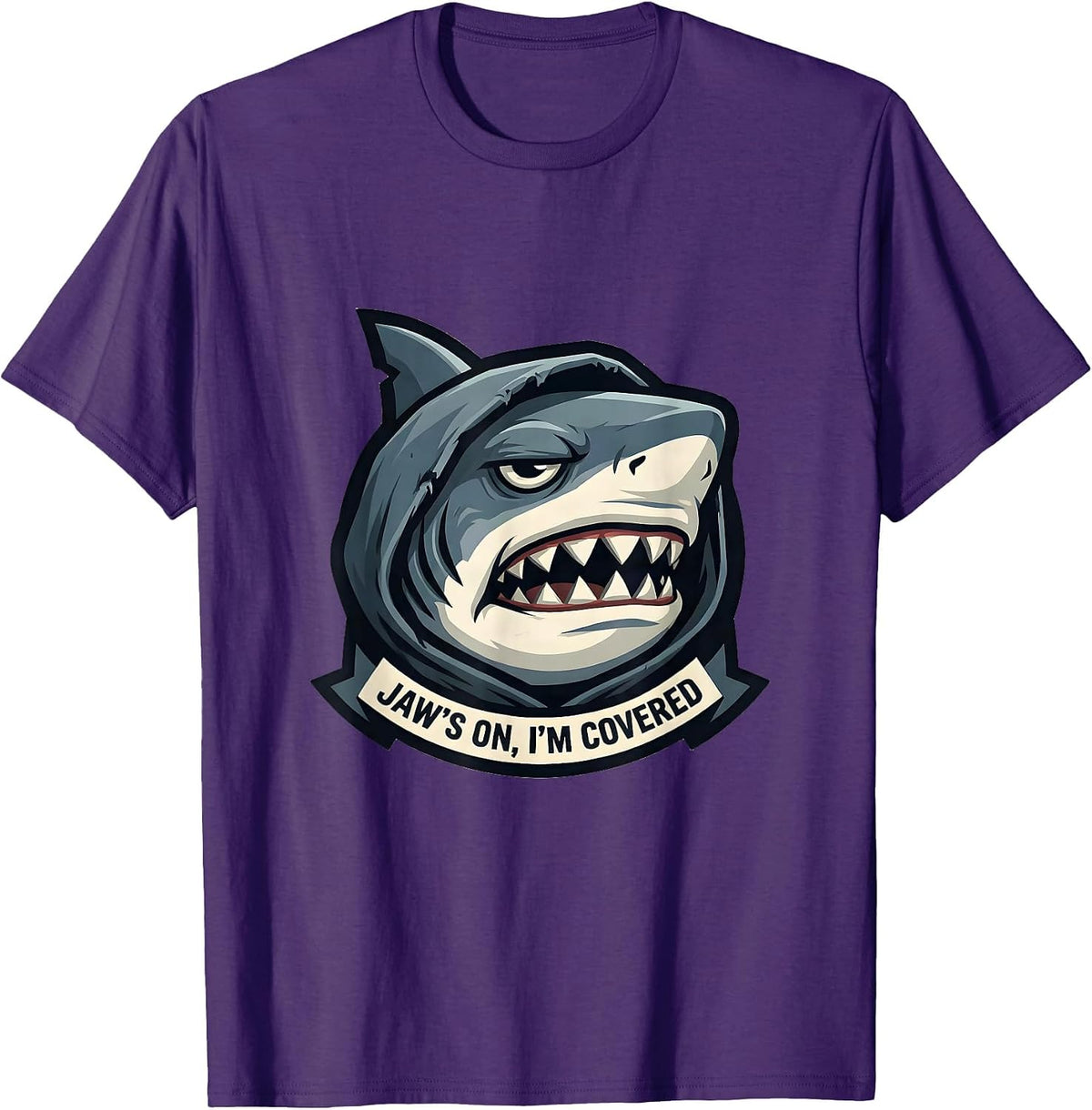 Jaw's On I'm Covered Funny Shark Lover Wildlife Ocean Mascot T-Shirt - Purple