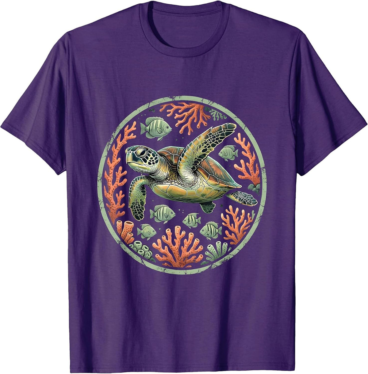 Sea Turtle Coral Reef Hawaiian Graphic T-Shirt - Purple
