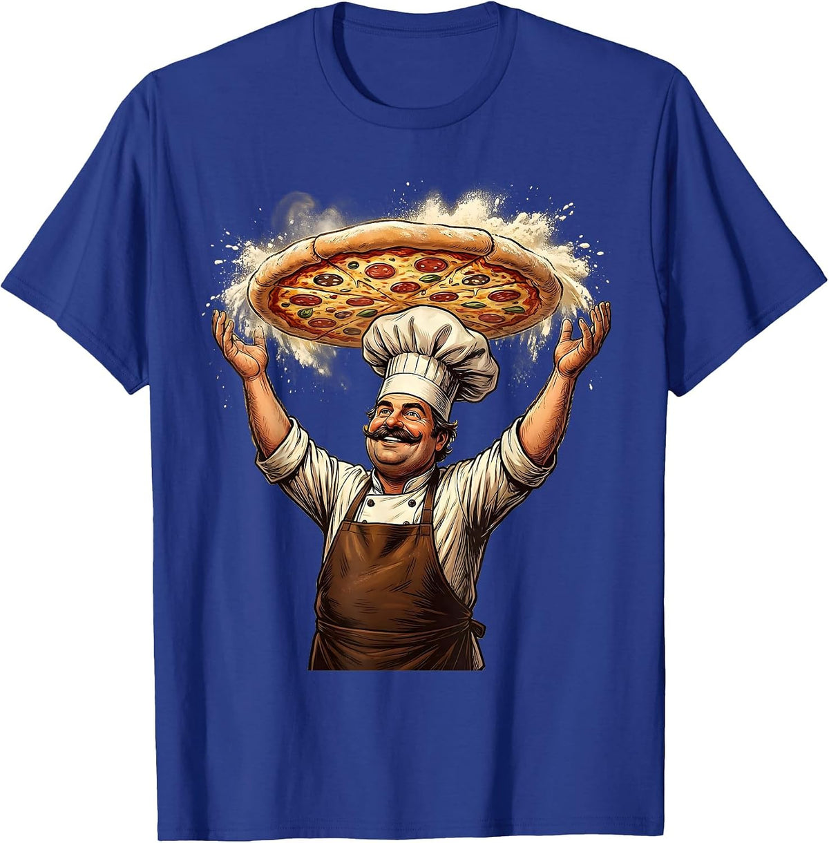 Italian Chef Pizza Dough Toss Illustration T-Shirt - Royal Blue