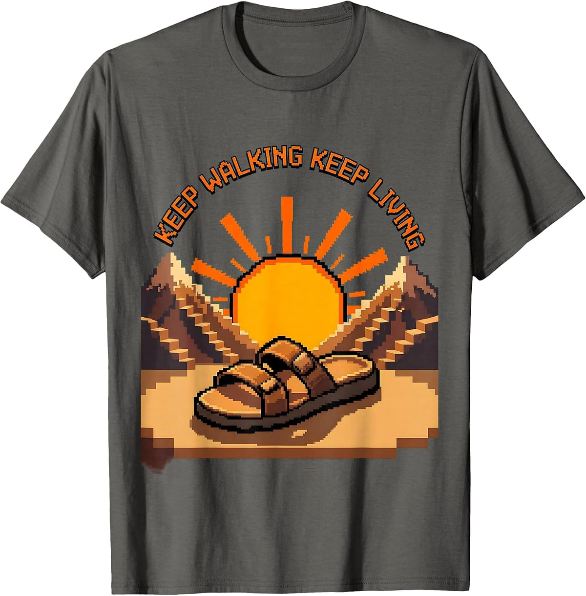 Keep Walking Keep Living Outdoor Adventure Sandal T-Shirt - Asphalt Grey