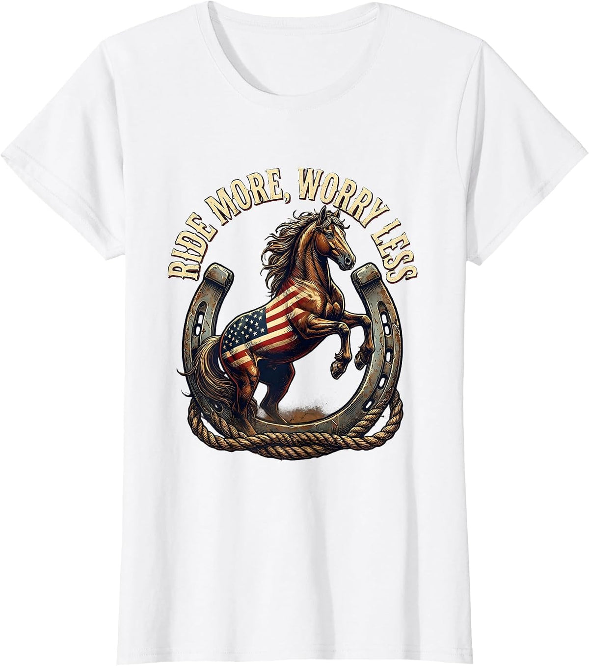 Ride More Worry Less Horse Lover Design T-Shirt - White