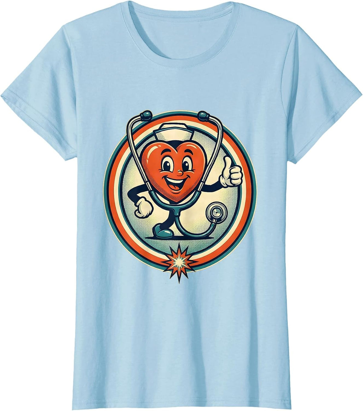 Women's School Nurse Heart Stethoscope Graphic T-Shirt - Baby Blue