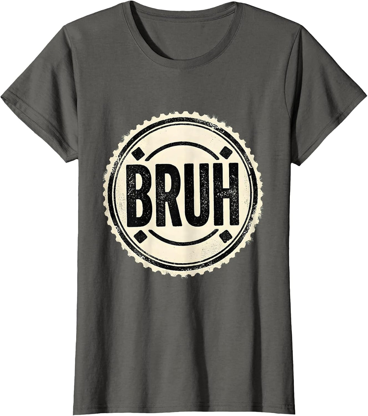 Women's Bruh Rubber Stamp Internet Slang Meme Humor Boys Teens T-Shirt - Asphalt Grey