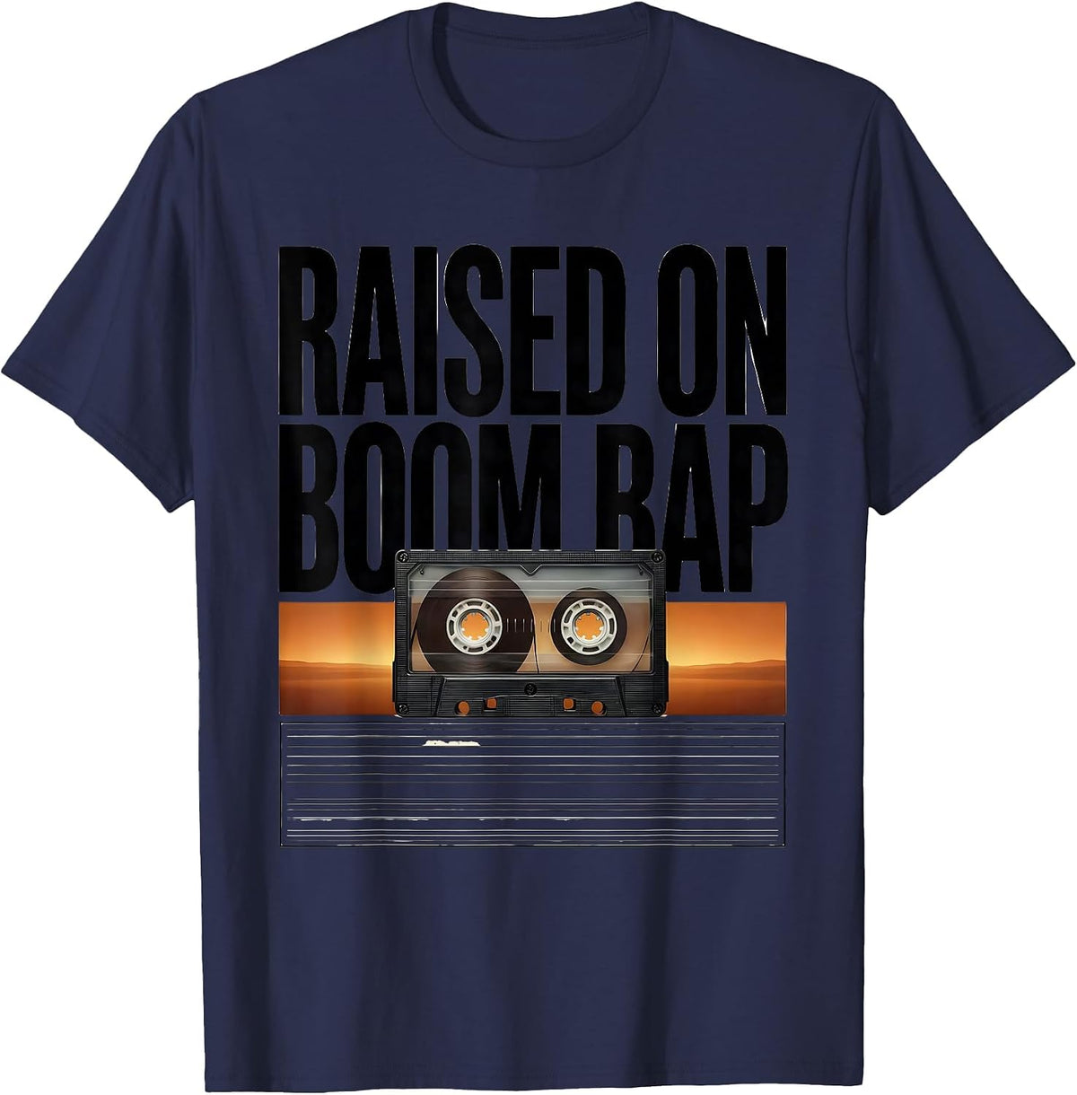 Raised On Boom Bap Old School Hip Hop Retro 80s 90s Gifts T-Shirt - Navy Blue