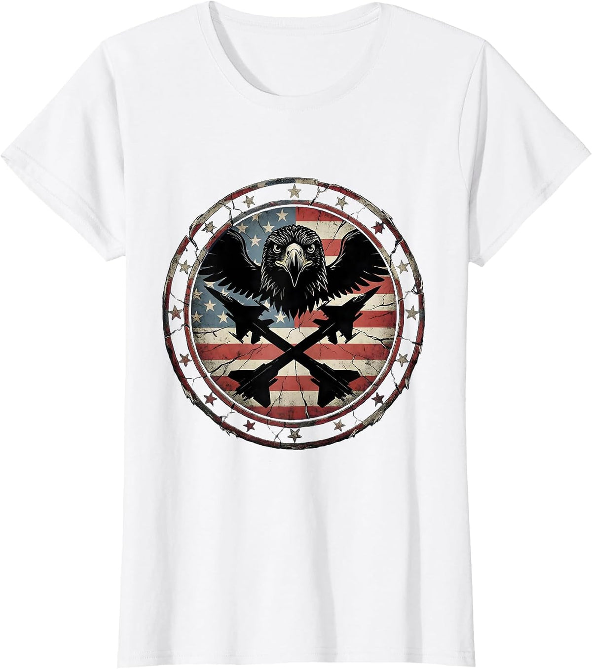 Eagle Head Crossed Fighter Jets Military Graphic T-Shirt - White