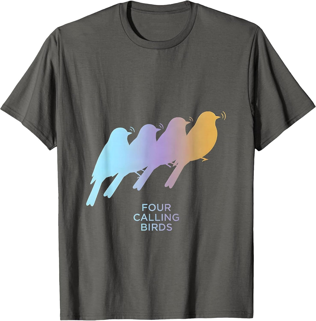 Four Calling Birds Classic Christmas Carol Song Verse T-Shirt - Asphalt Grey