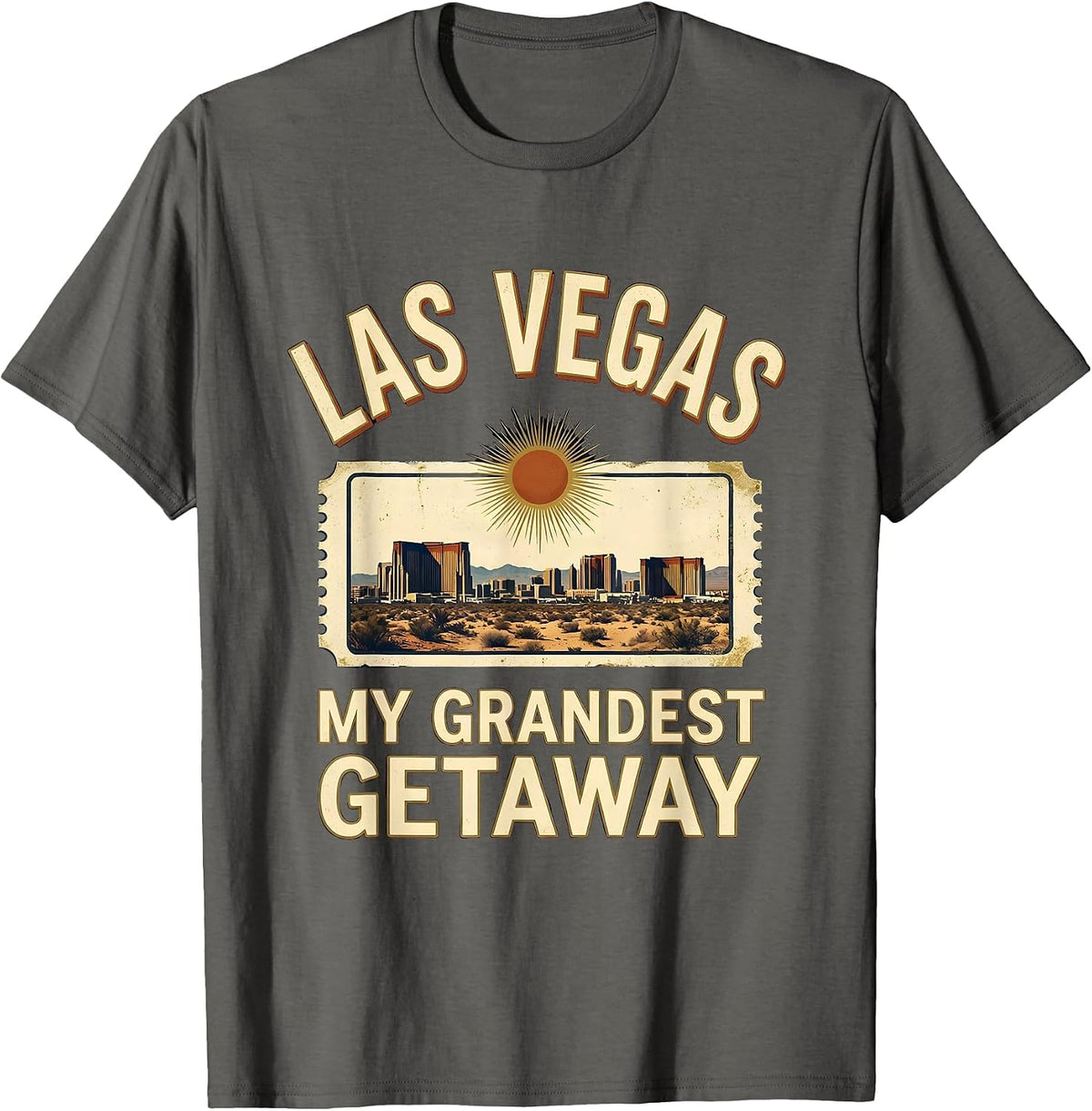Las Vegas My Grandest Getaway Vintage Tourist Souvenir Trip T-Shirt - Asphalt Grey