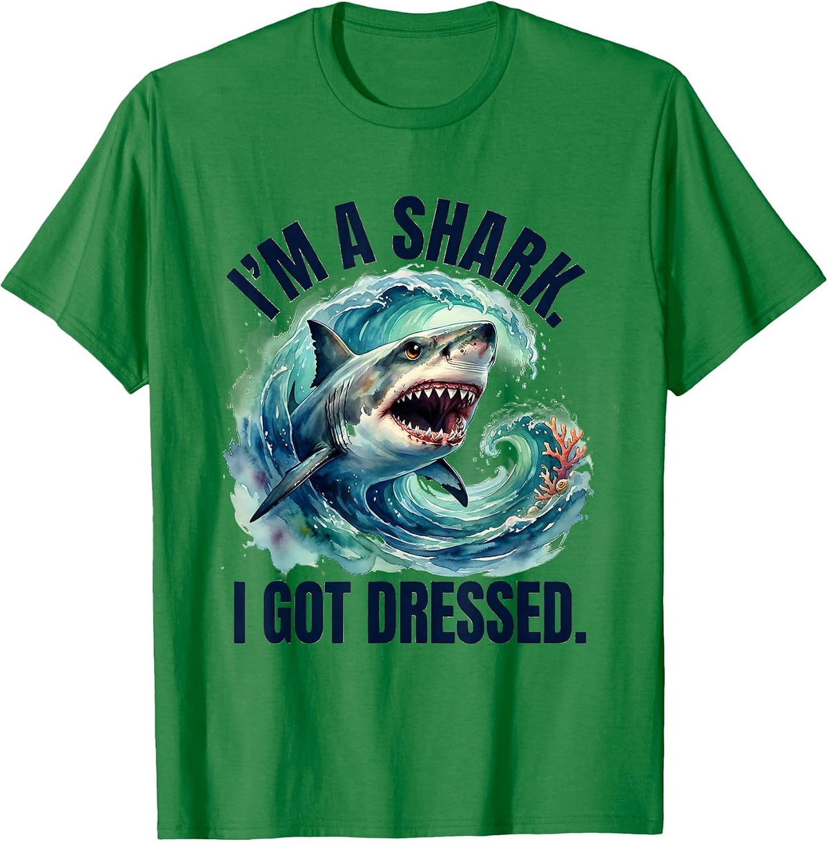 Men's I'm A Shark I Got Dressed Watercolor Shark Jaw Halloween T-Shirt - Kelly Green