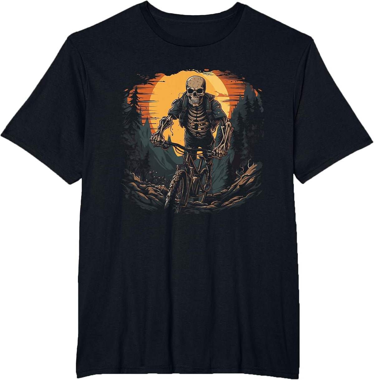 Mountain Bike Skeleton Halloween T-Shirt - Black
