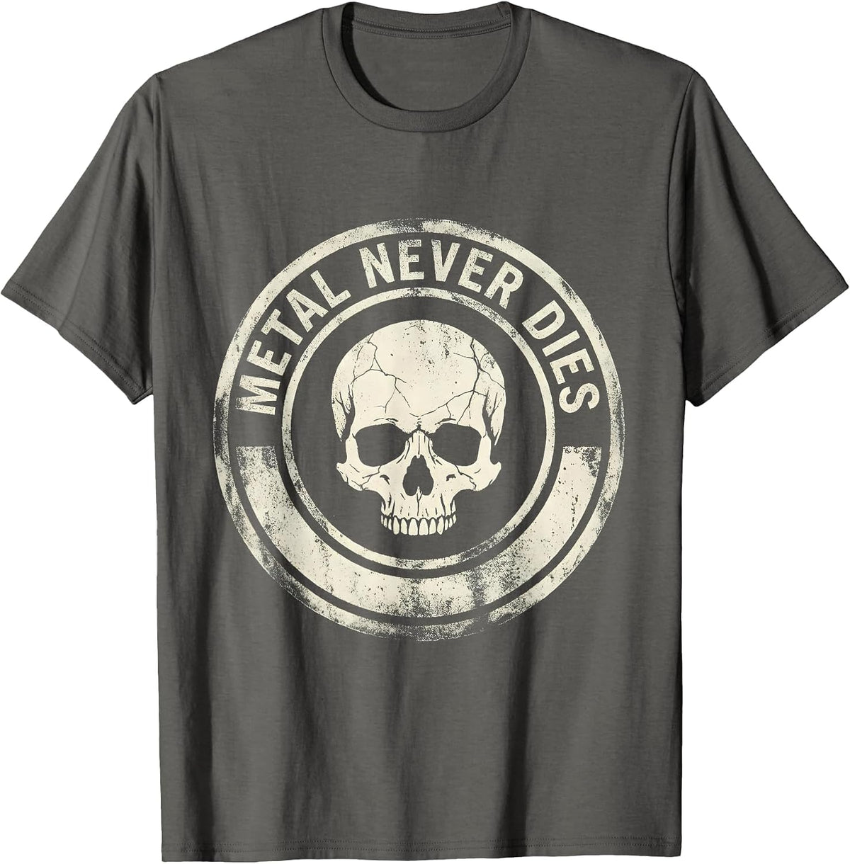 Metal Never Dies Heavy Metal Graphic Design T-Shirt - Asphalt Grey