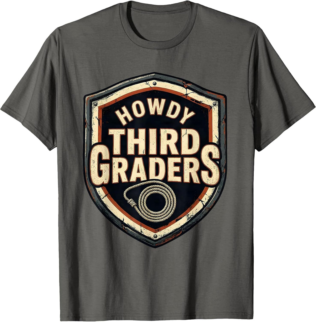 Men's Howdy Third Graders Distressed Western Cowboy Teacher Back T-Shirt - Asphalt Grey